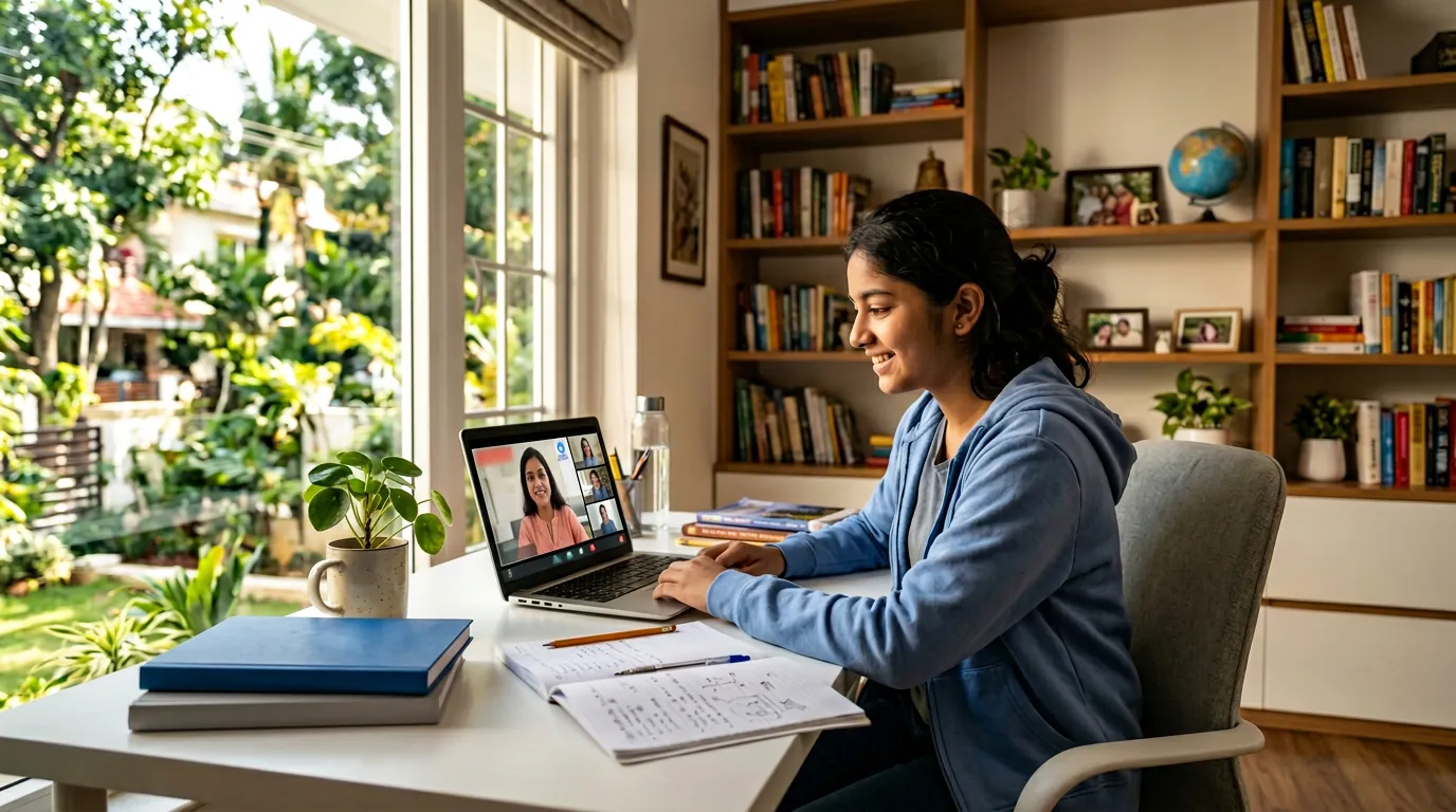 Student attending an online tuition class from home