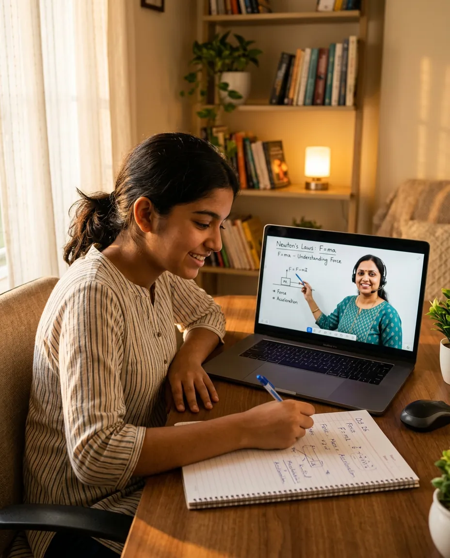 Student in a one-to-one online tuition session with a teacher