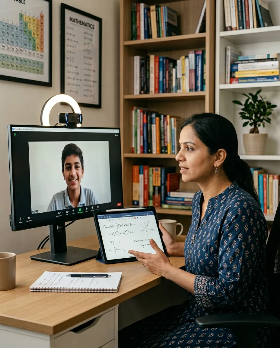 Teacher conducting a live online class using a digital whiteboard