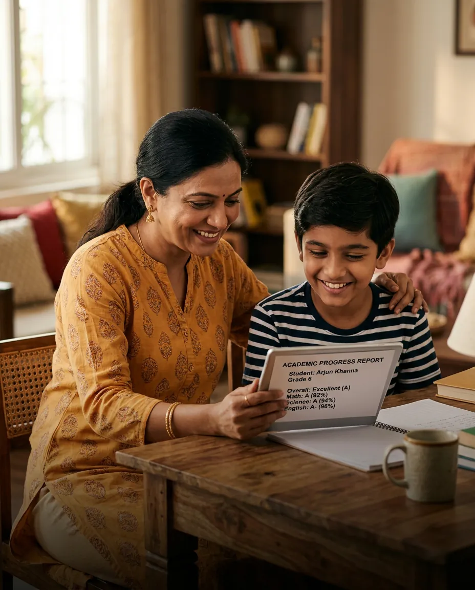 Parent reviewing their child's academic progress on a tablet